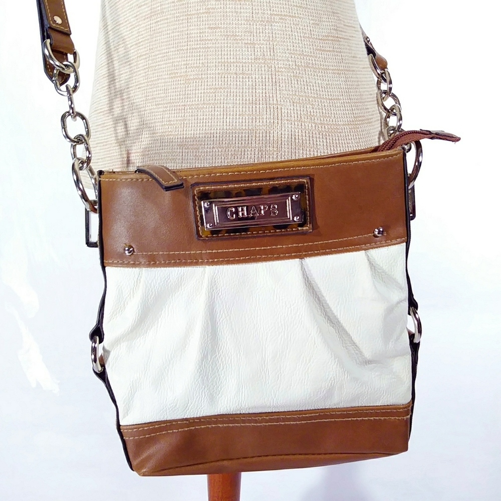 Chaps faux leather silver plated crossbody purse